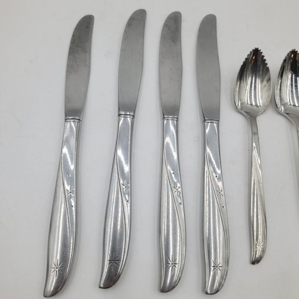 10pc Oneida Community Twin Star Atomic Burst Stainless Flatware Grapefruit Spoon